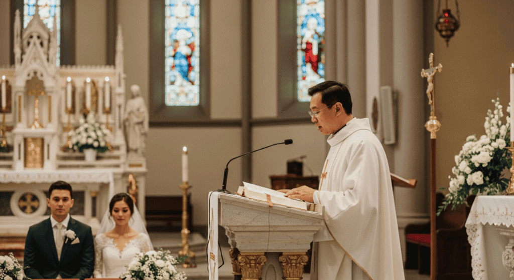 Pembacaan Kitab Suci dalam misa perkawinan Katolik di gereja - buku manten